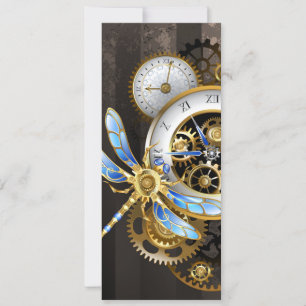 Steampunk Clock with Mechanical Dragonfly Invitation