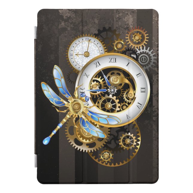 Steampunk Clock with Mechanical Dragonfly iPad Pro Cover (Front)