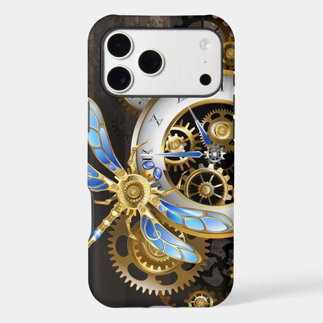 Steampunk Clock with Mechanical Dragonfly Iphone Case (Back)