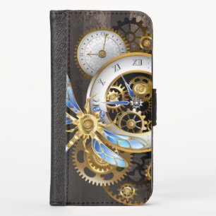 Steampunk Clock with Mechanical Dragonfly iPhone X Wallet Case