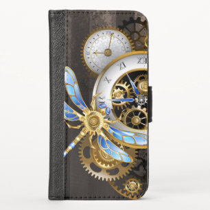 Steampunk Clock with Mechanical Dragonfly iPhone XS Wallet Case