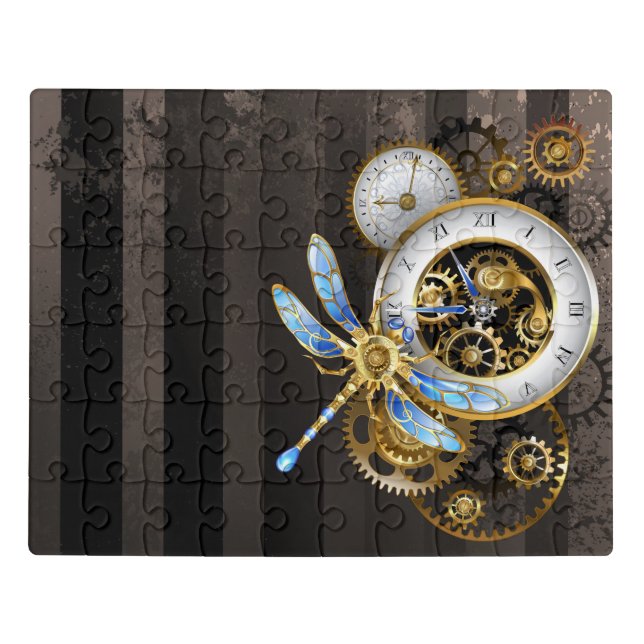 Steampunk Clock with Mechanical Dragonfly Jigsaw Puzzle (Puzzle Horizontal)