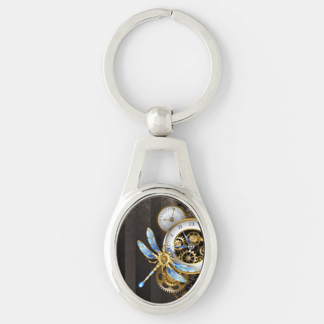 Steampunk Clock with Mechanical Dragonfly Keychain (Front)
