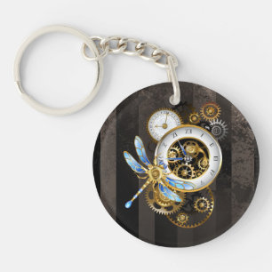 Steampunk Clock with Mechanical Dragonfly Keychain