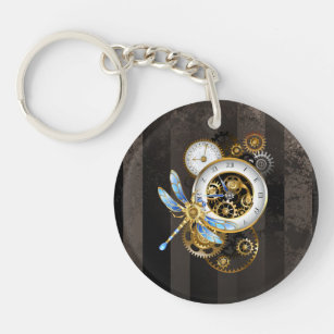 Steampunk Clock with Mechanical Dragonfly Keychain