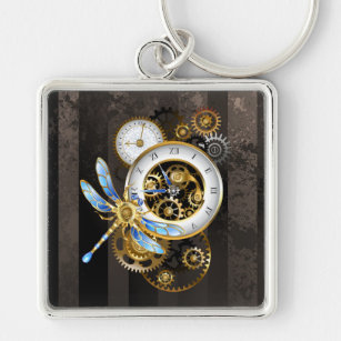 Steampunk Clock with Mechanical Dragonfly Keychain