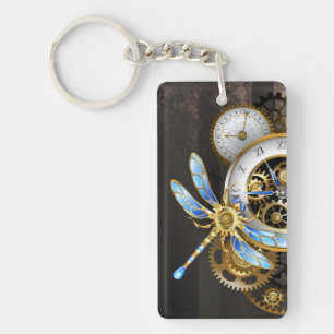 Steampunk Clock with Mechanical Dragonfly Keychain