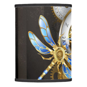 Steampunk Clock with Mechanical Dragonfly Lamp Shade