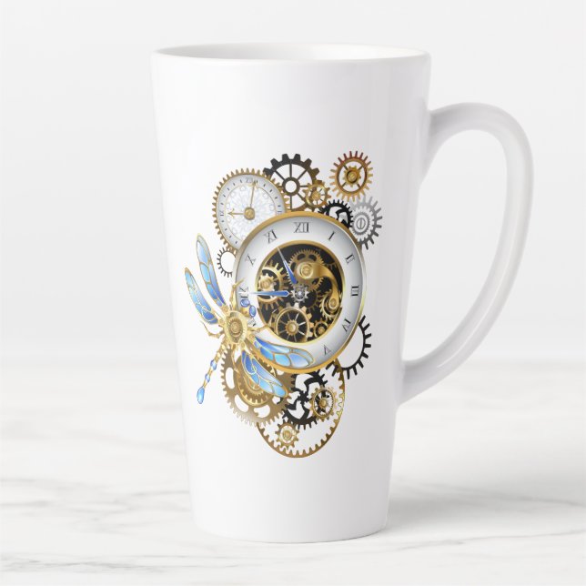 Steampunk Clock with Mechanical Dragonfly Latte Mug (Right)