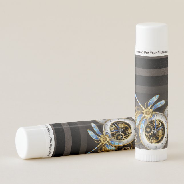 Steampunk Clock with Mechanical Dragonfly Lip Balm (Front)