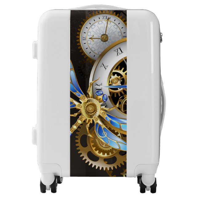 Steampunk Clock with Mechanical Dragonfly Luggage (Front)