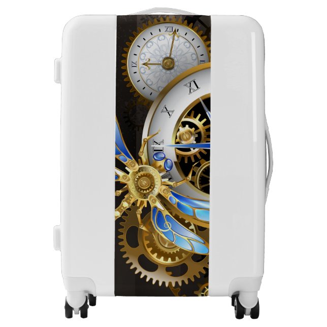 Steampunk Clock with Mechanical Dragonfly Luggage (Front)