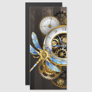 Steampunk Clock with Mechanical Dragonfly Magnetic Invitation