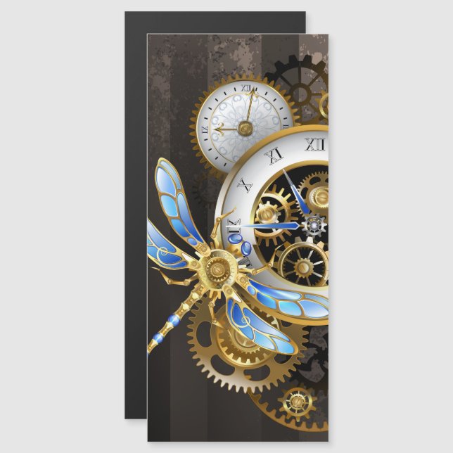 Steampunk Clock with Mechanical Dragonfly Magnetic Invitation (Front/Back)
