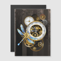 Steampunk Clock with Mechanical Dragonfly