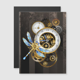 Steampunk Clock with Mechanical Dragonfly Magnetic Invitation