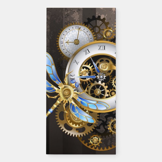 Steampunk Clock with Mechanical Dragonfly Magnetic Notepad (Front)