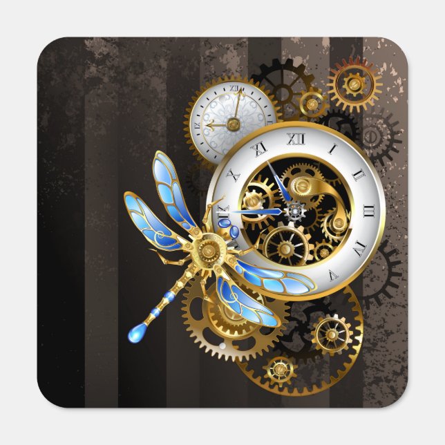 Steampunk Clock with Mechanical Dragonfly Metal Sign (Front)