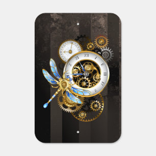 Steampunk Clock with Mechanical Dragonfly Metal Sign