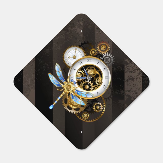 Steampunk Clock with Mechanical Dragonfly Metal Sign (Front)
