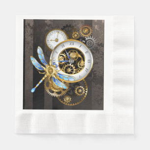 Steampunk Clock with Mechanical Dragonfly Napkins
