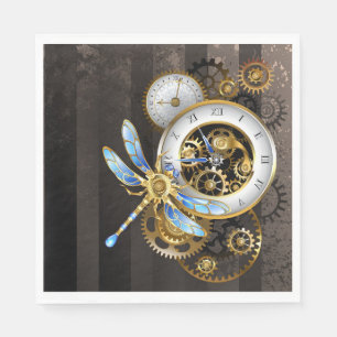 Steampunk Clock with Mechanical Dragonfly Napkins
