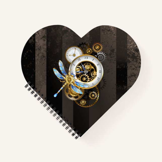 Steampunk Clock with Mechanical Dragonfly Notebook (Front)