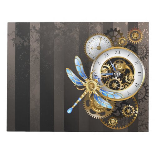 Steampunk Clock with Mechanical Dragonfly Notepad