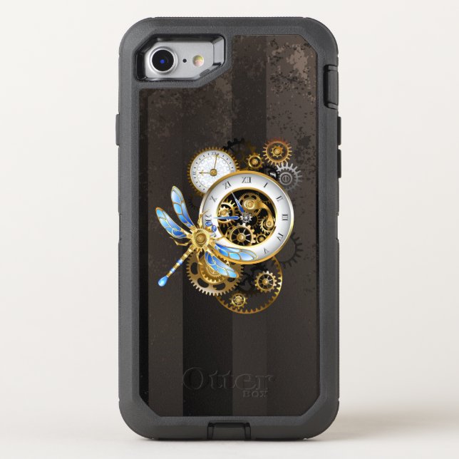 Steampunk Clock with Mechanical Dragonfly Otterbox iPhone Case (Back)