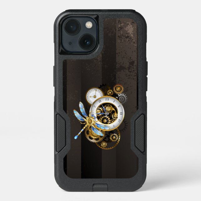 Steampunk Clock with Mechanical Dragonfly Otterbox iPhone Case (Back)