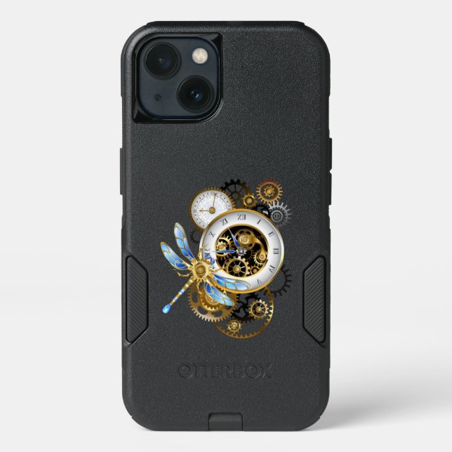 Steampunk Clock with Mechanical Dragonfly Otterbox iPhone Case (Back)