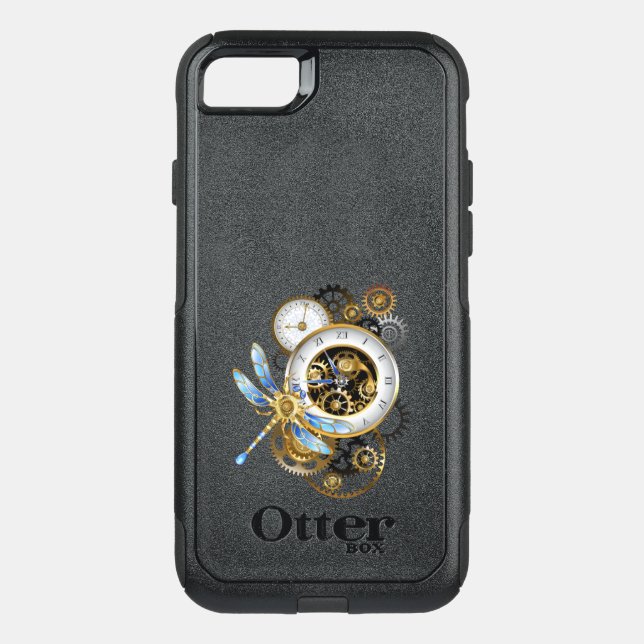 Steampunk Clock with Mechanical Dragonfly Otterbox iPhone Case (Back)