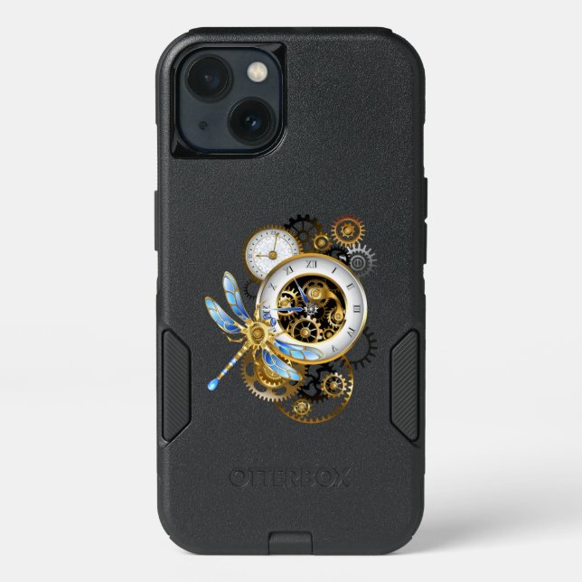 Steampunk Clock with Mechanical Dragonfly Otterbox iPhone Case (Back)