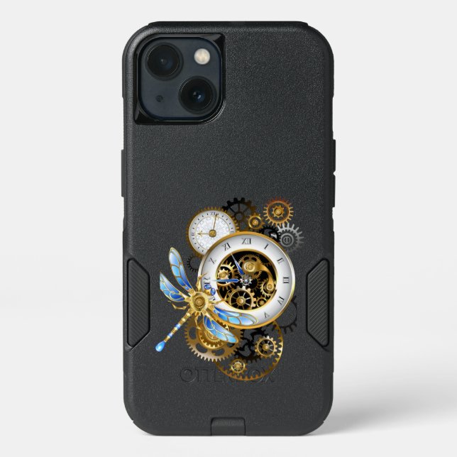 Steampunk Clock with Mechanical Dragonfly Otterbox iPhone Case (Back)