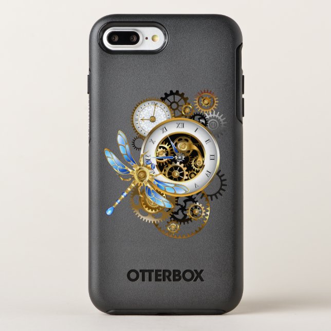 Steampunk Clock with Mechanical Dragonfly Otterbox iPhone Case (Back)
