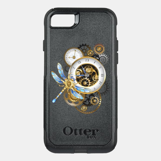 Steampunk Clock with Mechanical Dragonfly Otterbox iPhone Case (Back)