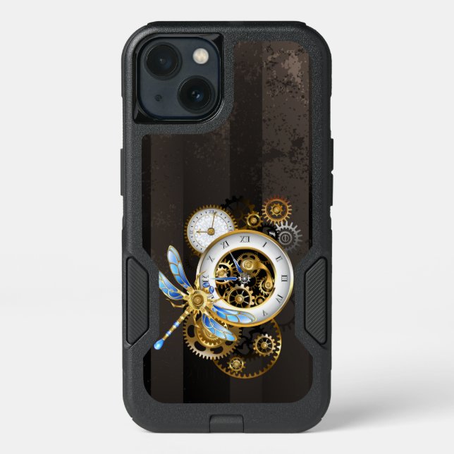 Steampunk Clock with Mechanical Dragonfly Otterbox iPhone Case (Back)