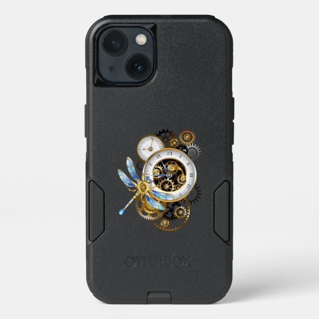 Steampunk Clock with Mechanical Dragonfly Otterbox iPhone Case (Back)