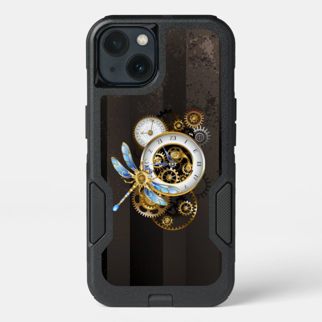 Steampunk Clock with Mechanical Dragonfly Otterbox iPhone Case (Back)
