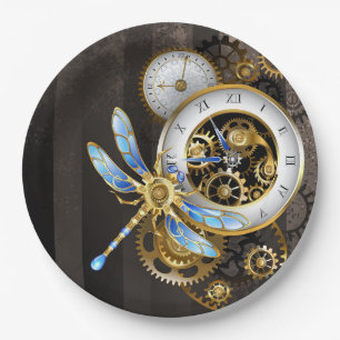 Steampunk Clock with Mechanical Dragonfly Paper Plates