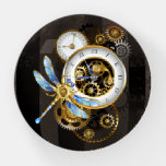 Steampunk Clock with Mechanical Dragonfly Paperweight