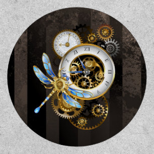Steampunk Clock with Mechanical Dragonfly Patch