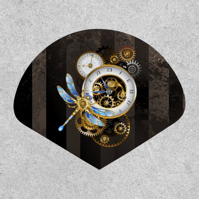 Steampunk Clock with Mechanical Dragonfly Patch (Front)