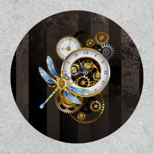 Steampunk Clock with Mechanical Dragonfly Patch