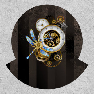 Steampunk Clock with Mechanical Dragonfly Patch