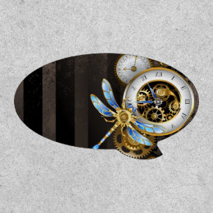 Steampunk Clock with Mechanical Dragonfly Patch