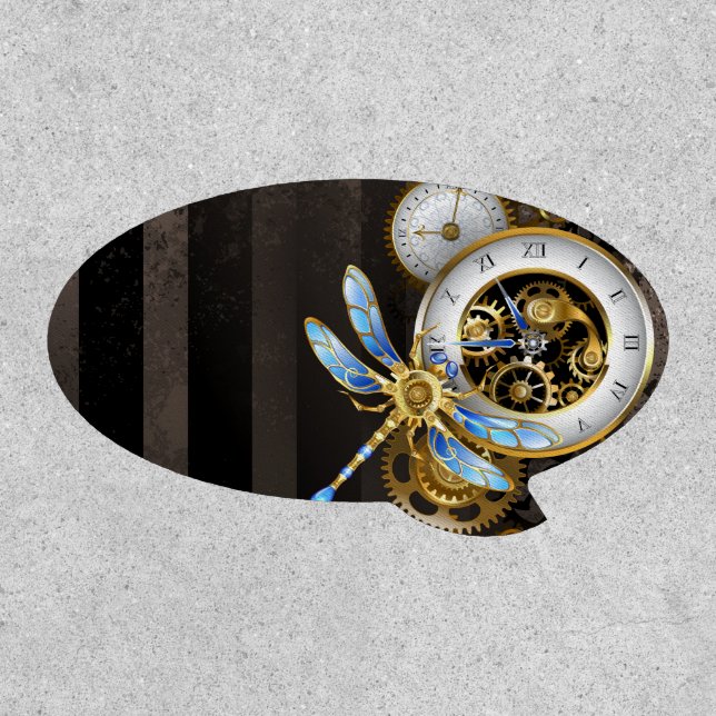 Steampunk Clock with Mechanical Dragonfly Patch (Front)