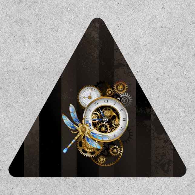 Steampunk Clock with Mechanical Dragonfly Patch (Front)