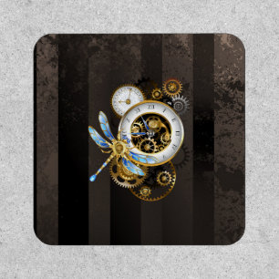 Steampunk Clock with Mechanical Dragonfly Patch