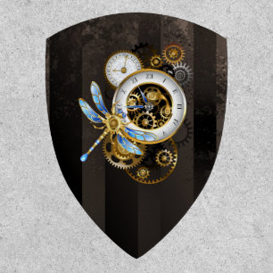 Steampunk Clock with Mechanical Dragonfly Patch